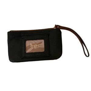 BCG Black Leather Change Purse wrist strap zipper closure